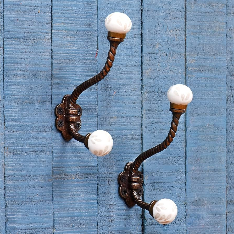 IndianShelf 2 Packs Decorative Coat Hooks Unique Wall Hooks Kids Iron Coat Rack Wall Mounted Whit... | Amazon (US)