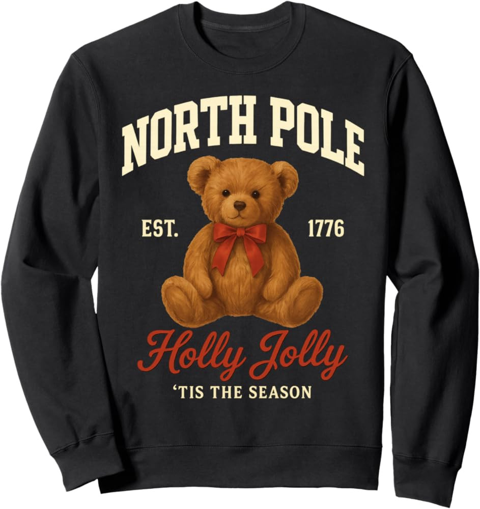 Cute North Pole Teddy Bear College Athletic Style Sweater Sweatshirt | Amazon (US)