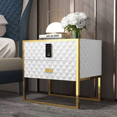 White 2 Drawers Bedroom Nightstand with Electronic Lock Stainless Steel Base-Homary | Homary