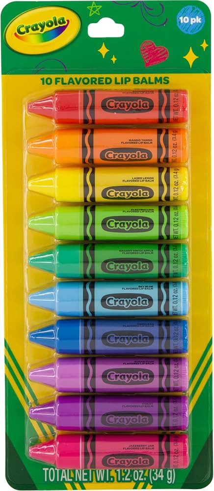 Crayola 10 Flavored Lip Balms | Razzmatazz, Mango Tango, Laser Lemon, Electric Lime, Granny Smith... | Amazon (US)