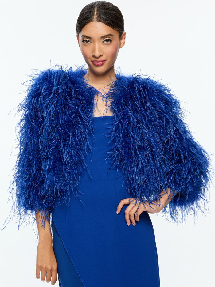KIDMAN FEATHERED BOXY JACKET | Alice + Olivia