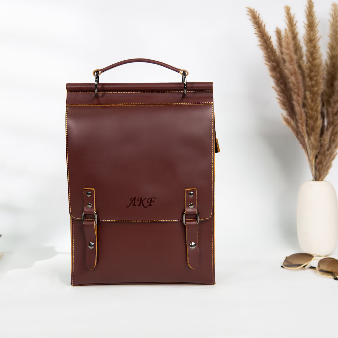 Leather Vintage Backpack, Unisex Genuine Leather School Bag For Outdoor, Personalized  Leather La... | Etsy (US)