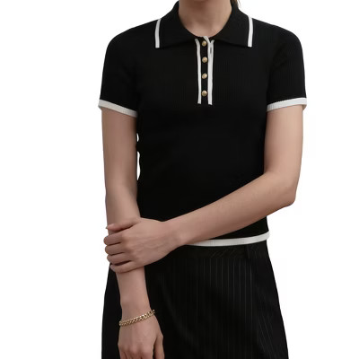 Womens Collar Short Sleeve Ribbed Knit Top Button Fitted Casual Shirts | Target