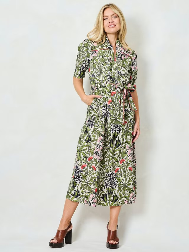 Hope & Ivy x The William Morris Society The Nigella Floral Midi Dress, Green Multi | John Lewis (UK)