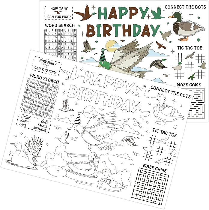 Serencatcher 12pcs Mallard Duck Coloring Placemats One Lucky Duck Birthday Decorations Coloring A... | Amazon (US)