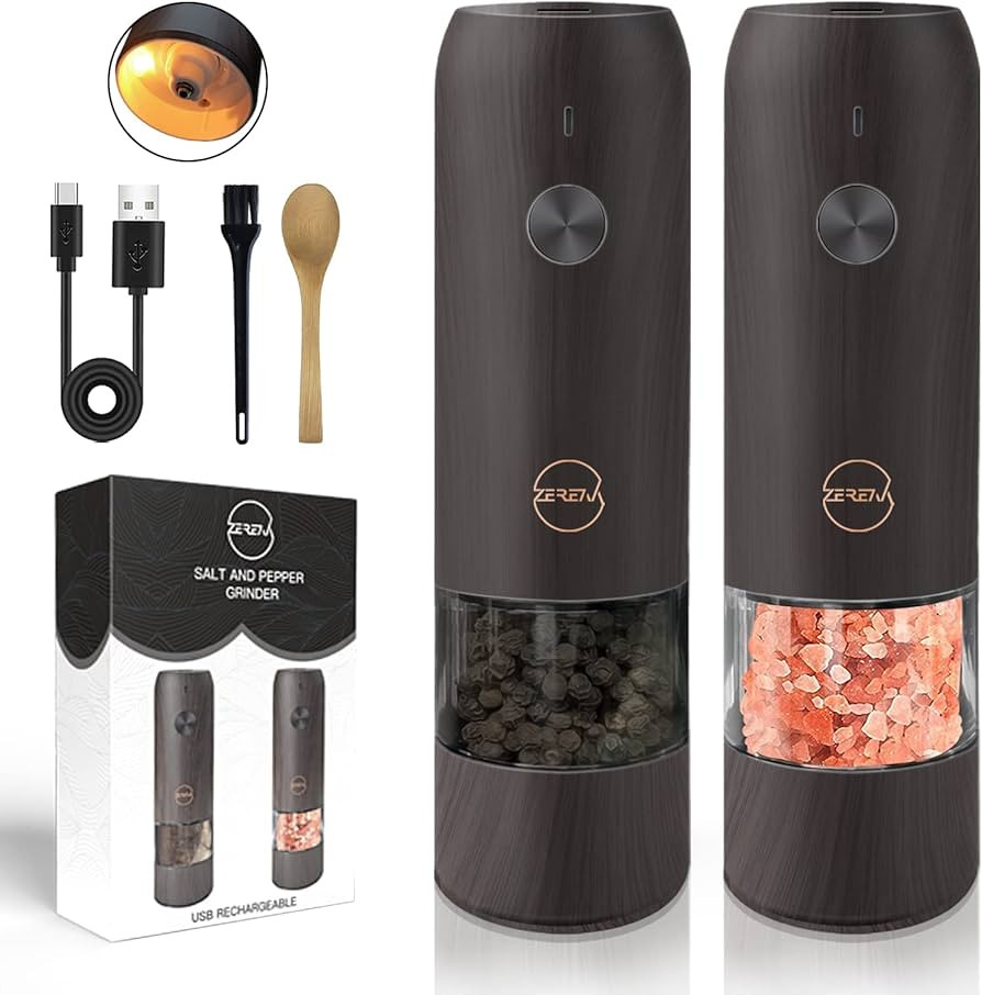 Electric Salt and Pepper Grinder Set - Rechargeable USB Cable, LED Lights, Automatic Pepper and S... | Amazon (US)
