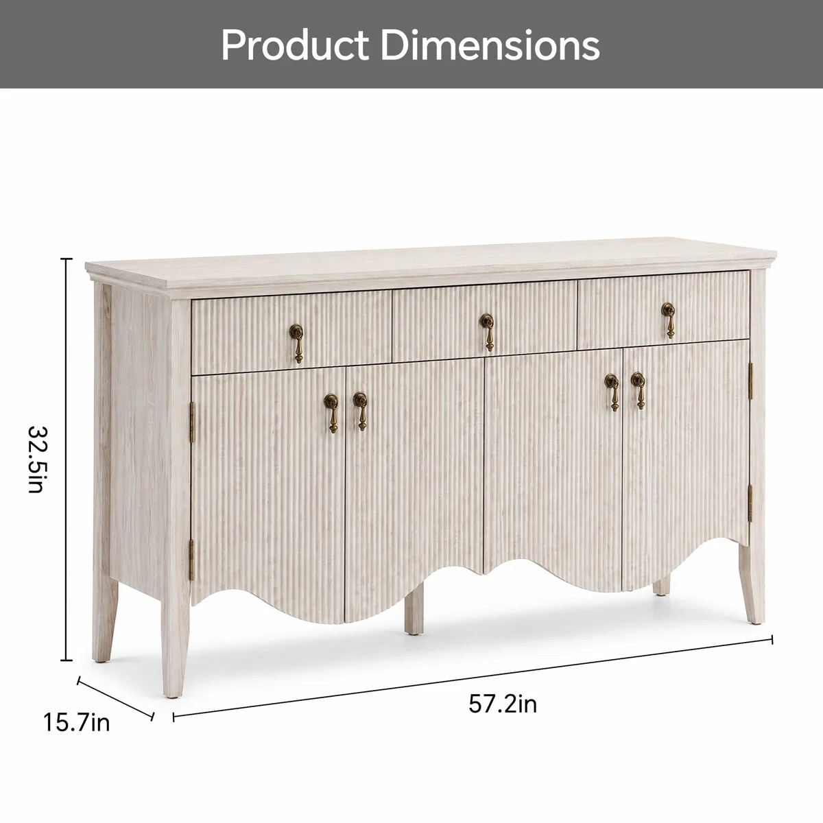 Avenall 57-inch Sideboard Buffet Cabinet With 3 Drawers And 4 Doors, Vintage Fluted Sideboard Wit... | Wayfair North America