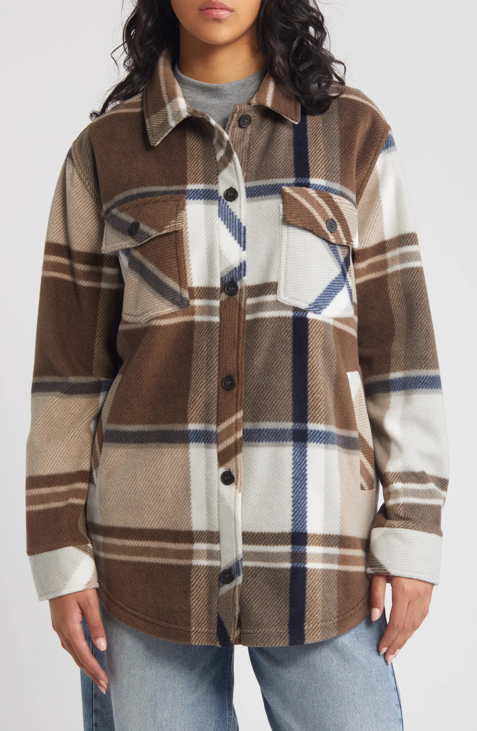 Plaid Polar Fleece Shacket | Nordstrom