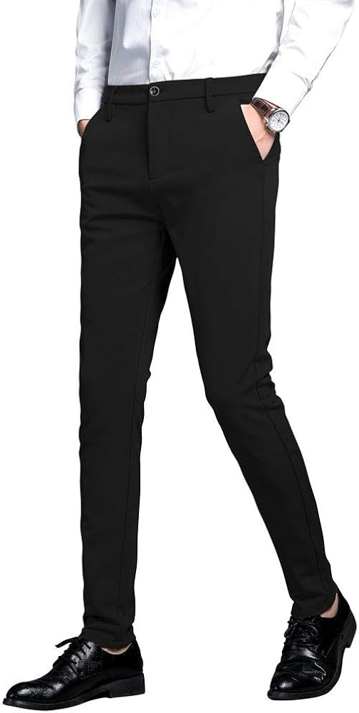 Plaid&Plain Men's Stretch Dress Pants Slim Fit Skinny Suit Pants | Amazon (US)