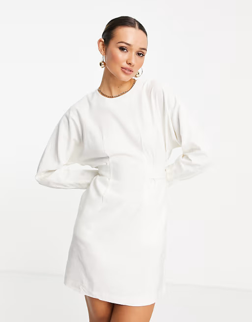 & Other Stories ecovero tie waist mini dress in off white | ASOS (Global)