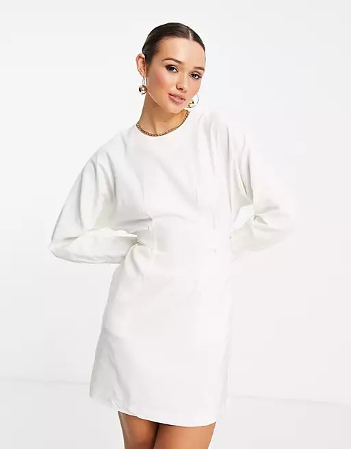 & Other Stories ecovero tie waist mini dress in off white | ASOS (Global)