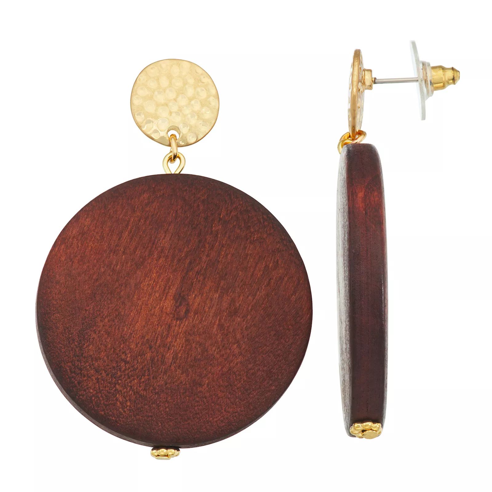 Sonoma Goods For Life Gold Tone & Wooden Circle Drop Earrings, Women's, Brown | Kohl's