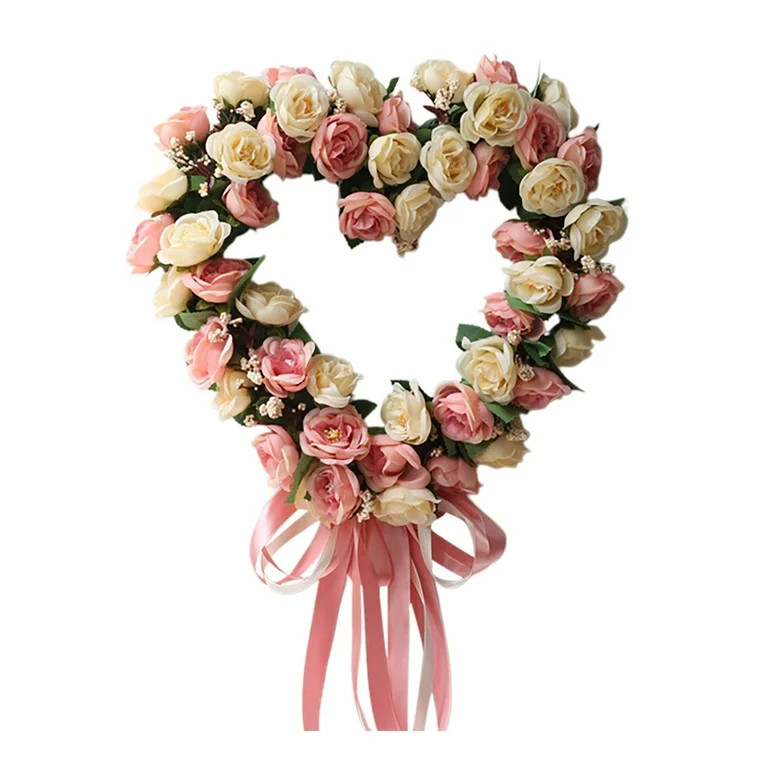 Silk Rose Wreath Heart Shaped Door Decoration Durable Easy Hang for Home Decor | Walmart (US)