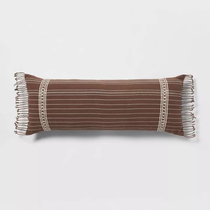 Oblong Oversized Stripe Fringe Decorative Throw Pillow Brown - Threshold™ | Target