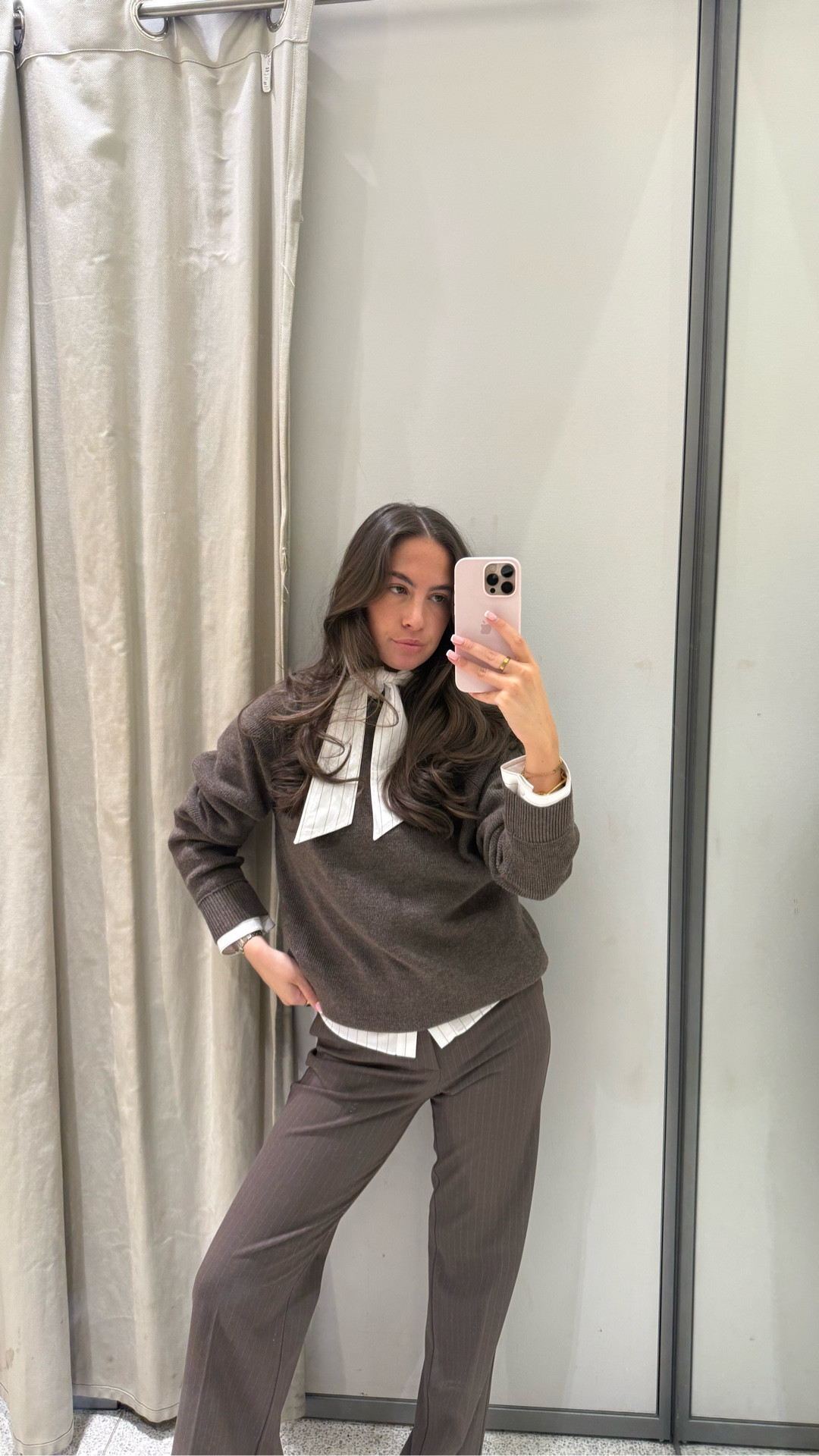 Workwear - pinstripe trousers - mink knitwear - stripe shirt 

#LTKstyletip #LTKwinter #LTKworkwear