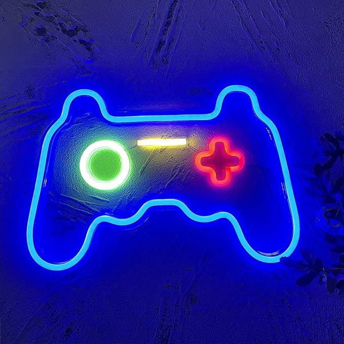 HSEFURNI Gamepad Neon Sign 16" x 11", Gaming Neon Lights for Teenage Boy Bedroom Wall Decor, USB ... | Amazon (US)