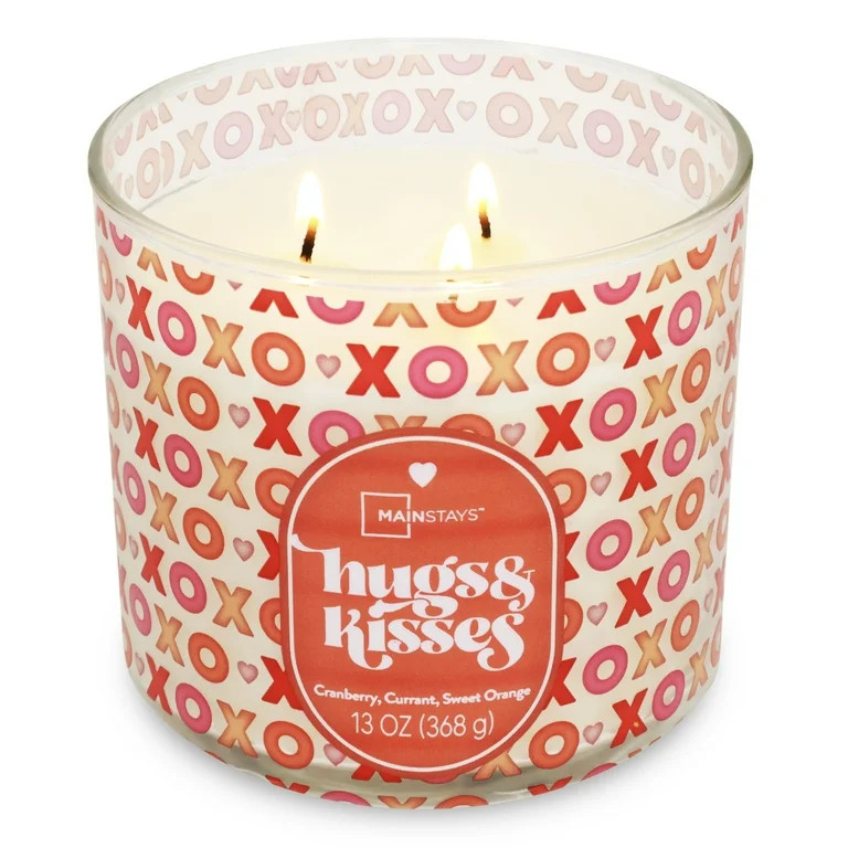 Mainstays 3-Wick Valentine's Themed Candle Hugs and Kisses Wrap, 13-Ounce | Walmart (US)