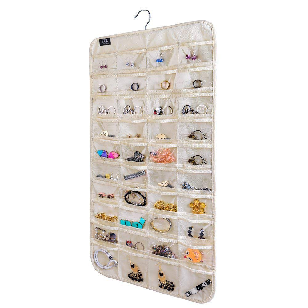 brotrade Hanging Jewelry Organizer,80 Pocket Organizer for Holding Jewelries(Beige) | Amazon (US)