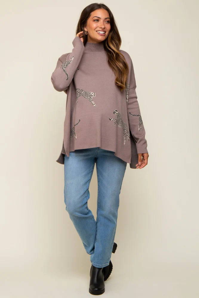 Taupe Animal Print Side Slit Maternity Sweater | PinkBlush Maternity