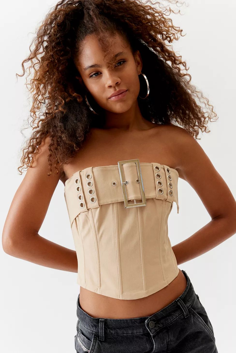 BY.DYLN Kayla Buckle Corset Top | Urban Outfitters (US and RoW)