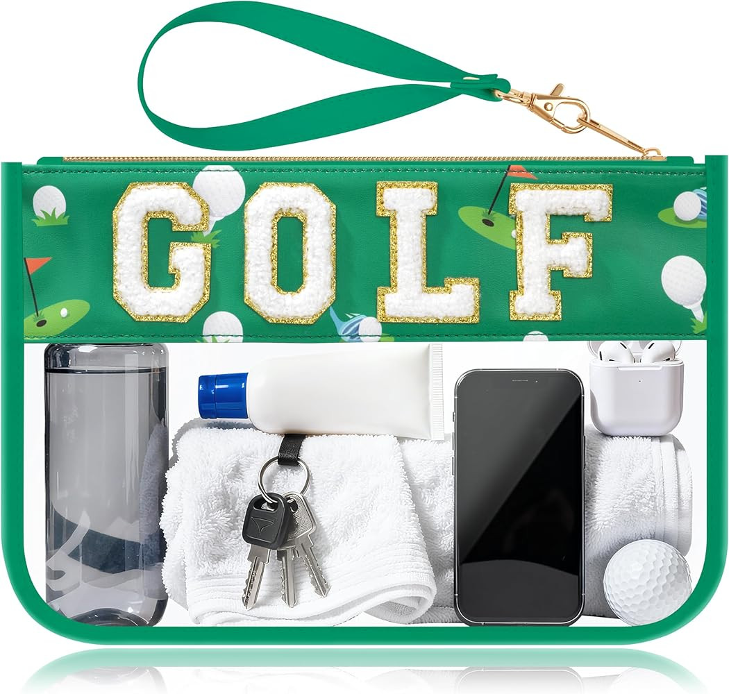 BuyCard Golf Gifts Makeup Bag with Chenille Letter Patch, Clear Cosmetic Pouch PVC Organizer Purs... | Amazon (US)