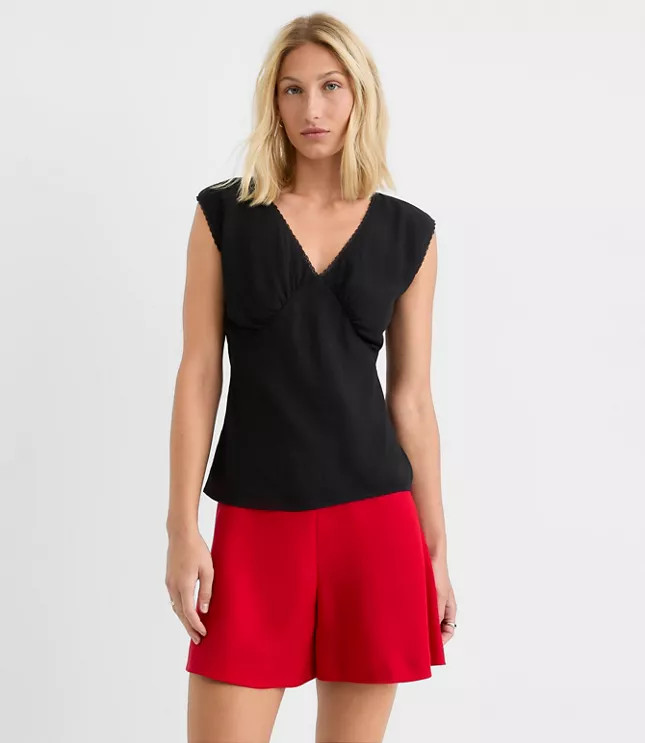 Lace Trim Cap Sleeve Top | LOFT