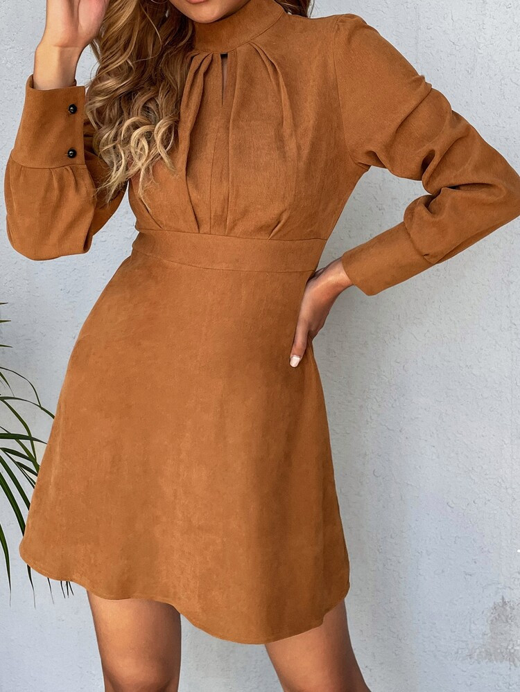 Corduroy Mock Neck A-line Dress | SHEIN