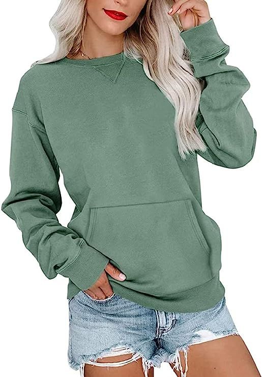 Ovanviso Womens Long Sleeve Sweatshirt Casual Crewneck Cute Pullover Tops Lightweight Sweatshirt ... | Amazon (US)
