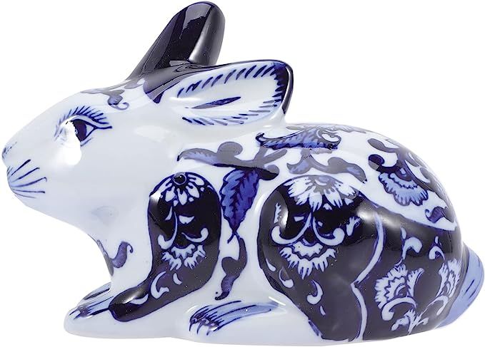 GANAZONO Blue and White Rabbit Figurines Easter Ceramic Bunny Statue Porcelain Lucky 2023 Year of... | Amazon (US)