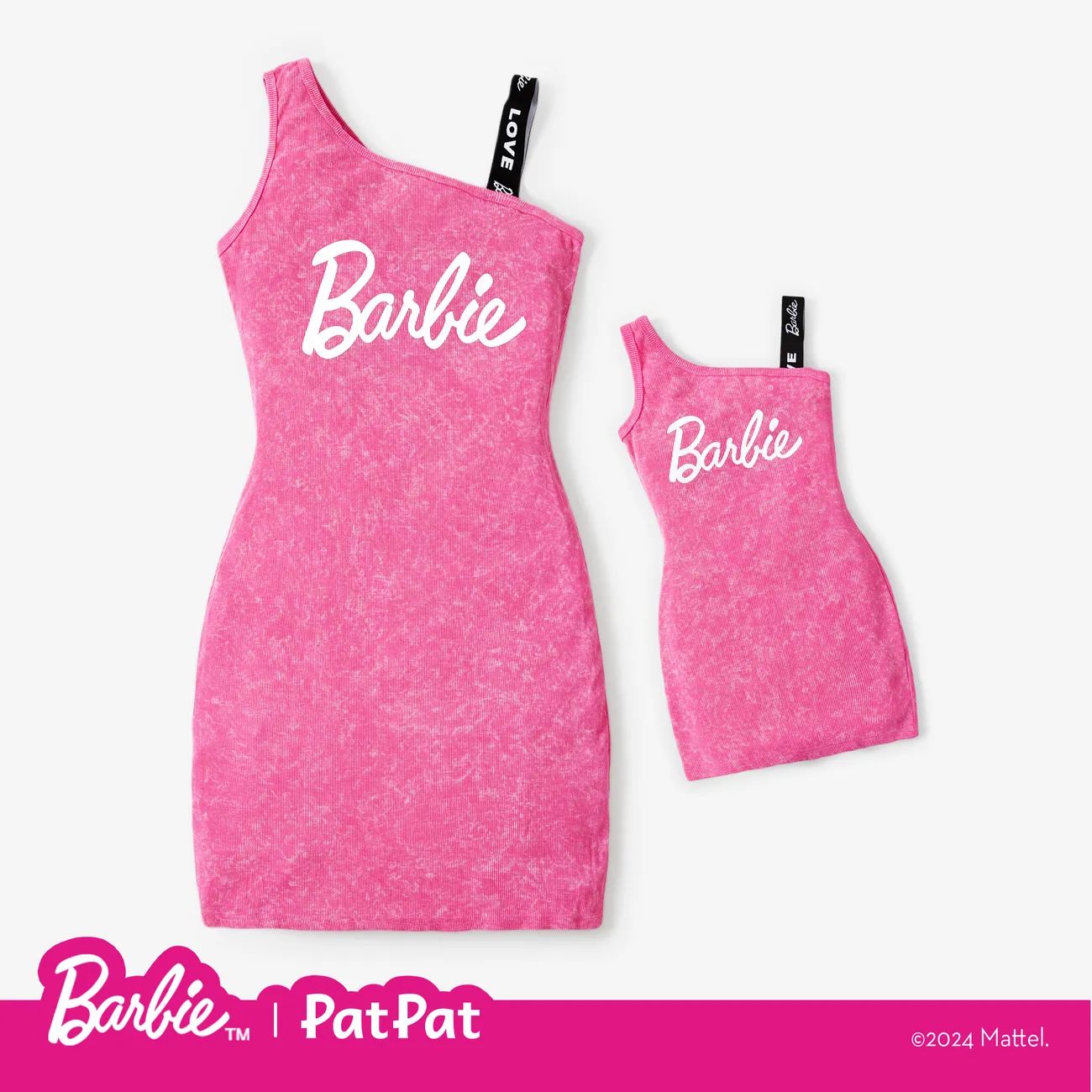 Barbie Mommy & Me Girls Alphabet Vintage Off-Shoulder Matching Dress | PatPat