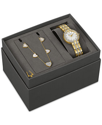 Women's Classic Crystal Gold-Tone Stainless Steel Bracelet Watch 30mm Gift Set | Macy's