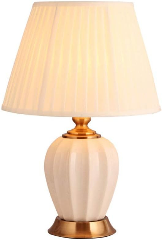 Desk lamp Bedside Table Lamp with Simple Fabric Lamp Shade, Bedroom Light Ceramic Nightstand Desk... | Amazon (US)