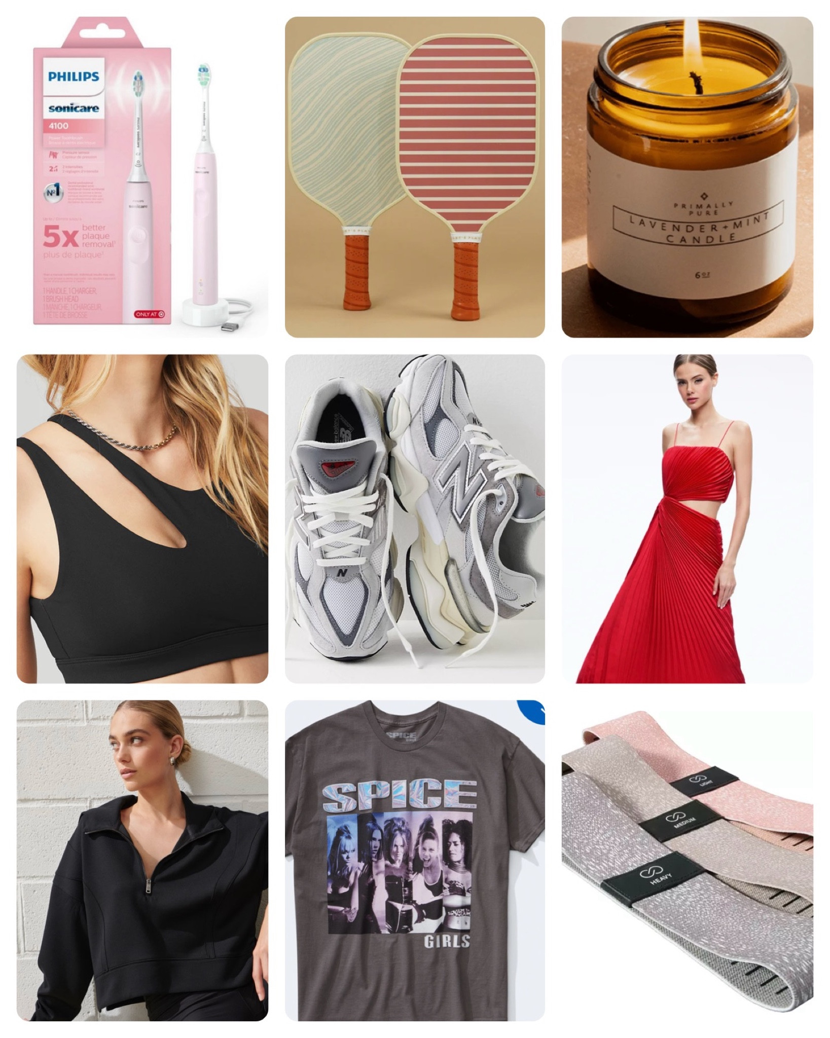 I put together some of my favorite things to bring into 2024! Lots of self care, cozy clothes and some of my daily go-to’s! Here’s part 1 of what I picked:

- pink electric toothbrush
- retro pickleball paddles
- nontoxic candle that smells great & supports an amazing cause
- stylish, supportive & comfortable sports bra 
- some fly newbalance sneakers
- show stopping red dress (on sale!)
- the best half zip hoodie
- spice girls forever!
- resistance bands set

#LTKfindsunder100 #LTKhome #LTKfitness