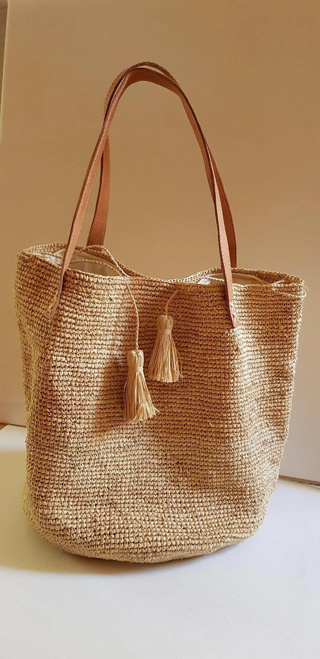 Handmade Raffia Tote Bucket Bag - Etsy | Etsy (US)