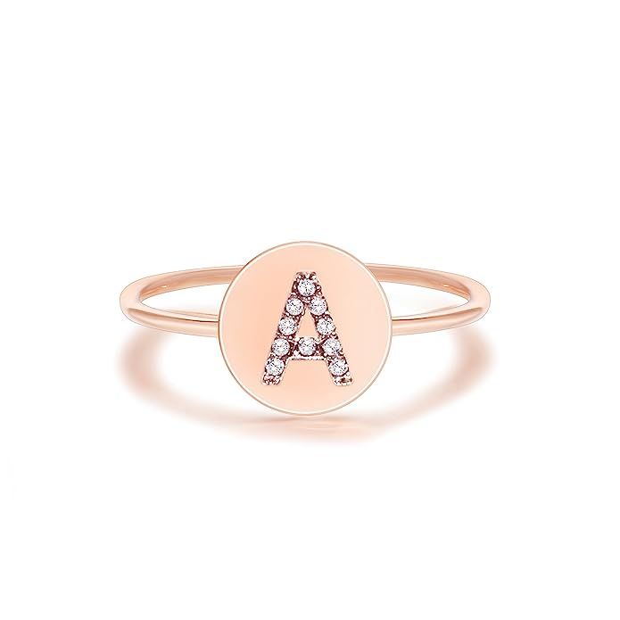 PAVOI 14K Rose Gold Plated Alphabet Disc Initial Ring Stackable Adjustable Size 5-9 | Amazon (US)