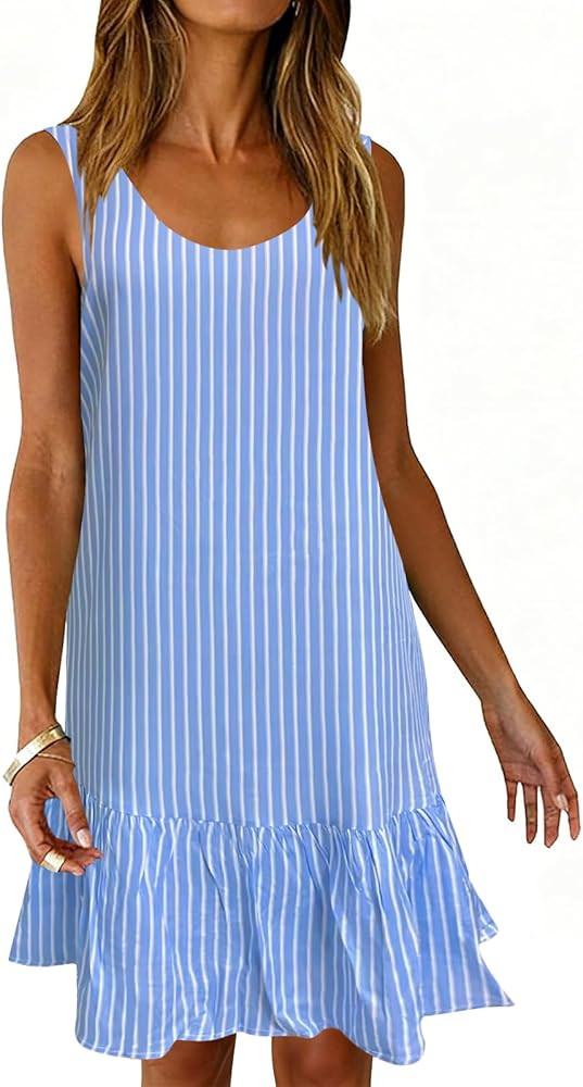 Sundresses for Women Summer Floral Boho Dress Beach Cover Ups Tank Dress with Pockets Vacation Ou... | Amazon (US)