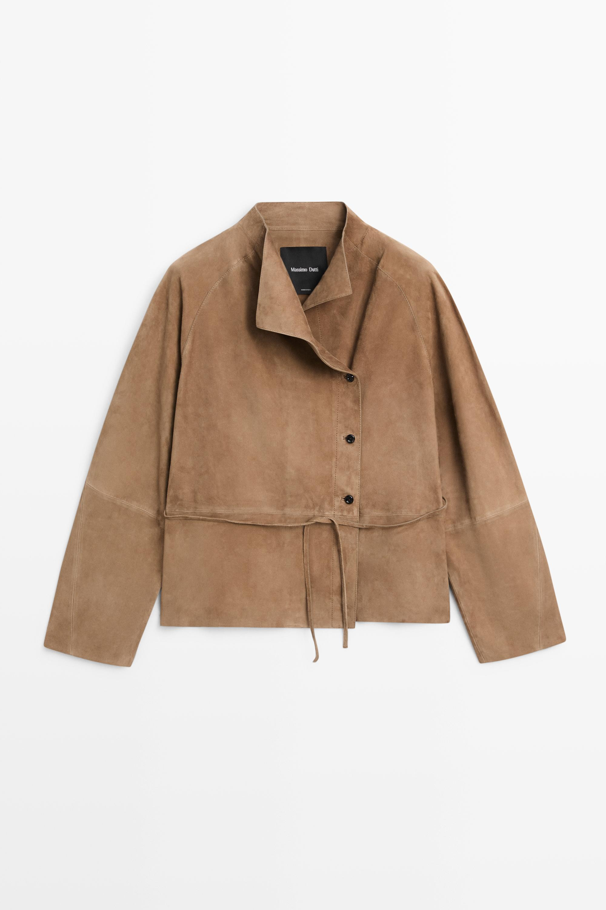 Jacke mit Kordelzug aus Leder und Wildleder | Massimo Dutti DE