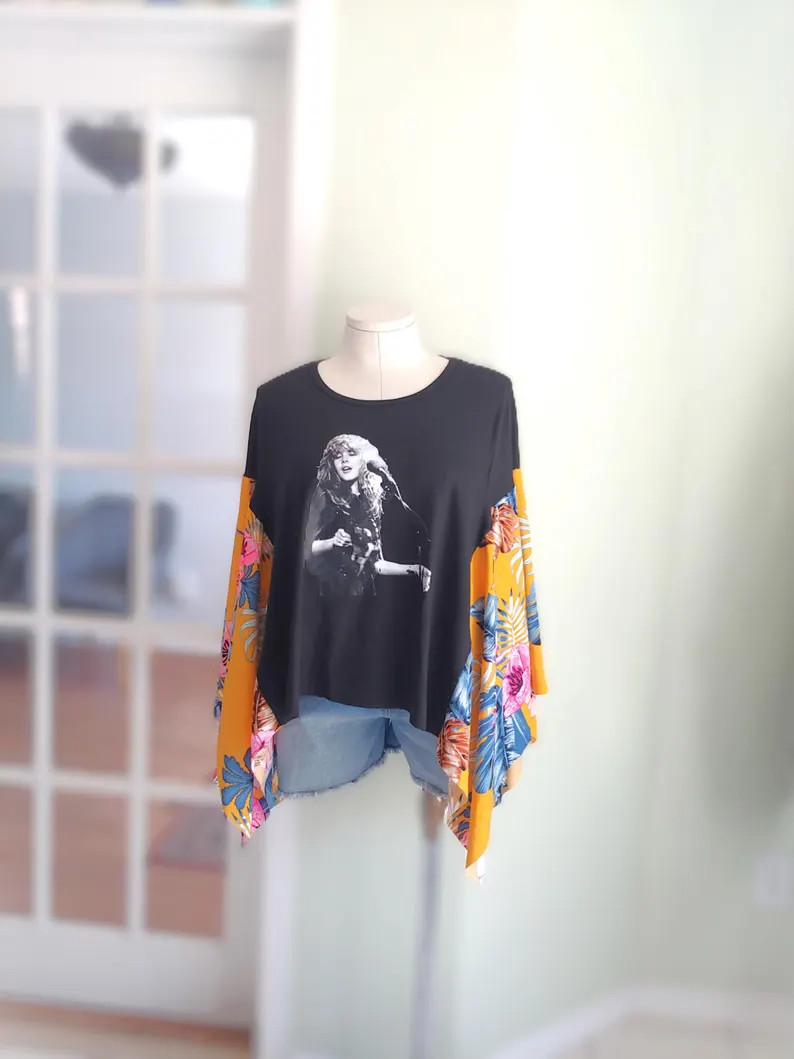 Stevie Nicks T-shirt Poncho. Upcycled Festival Poncho. Upcycled Tee Poncho. Concert Boho Hippie S... | Etsy (US)