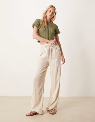 ASOS DESIGN Tall linen mix pull on pants in stone | ASOS (Global)