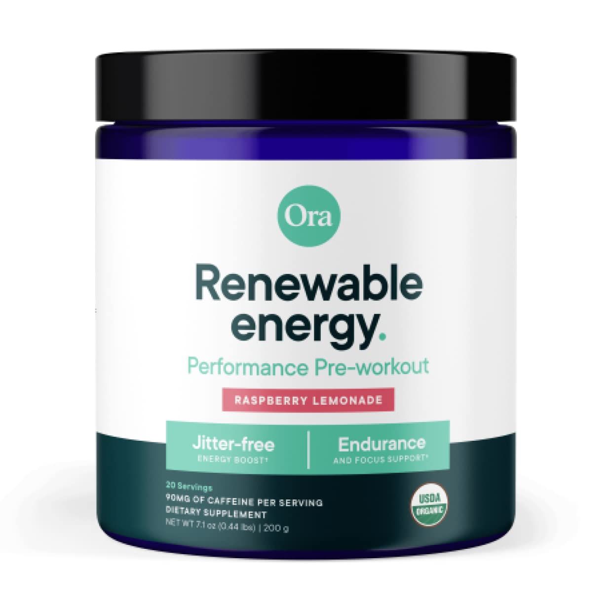 Ora Organic Natural Pre Workout Powder- Raspberry Lemonade Flavor- Vegan Certified Organic, Soy-Free | Amazon (US)