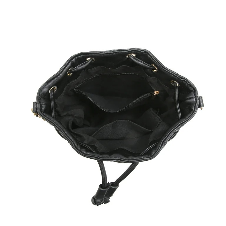 Poppy Women's Vegan Leather Quilted Crossbody Shoulder Bag Purse Tote Drawstring Bucket Bag Satch... | Walmart (US)