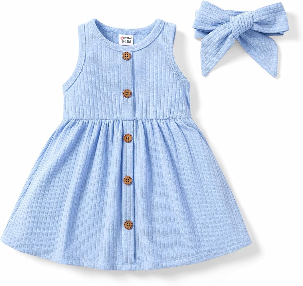 PATPAT Baby Toddler Girl Dresses Infant Sleeveless Summer Solid Dress Rib Knit Tank Skirt Dress S... | Amazon (US)