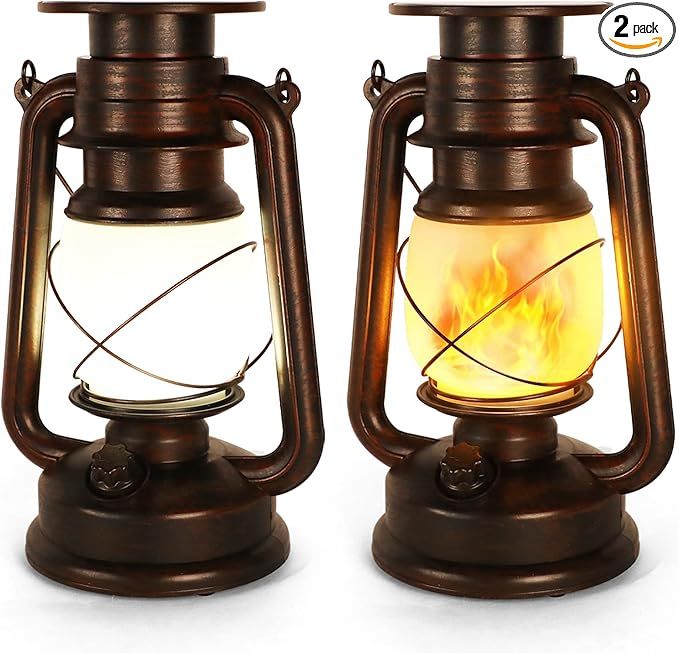 Solar Lanterns Outdoor Waterproof, 2 Pack Vintage Hanging Lantern with Realistic Dancing Flame LE... | Amazon (US)