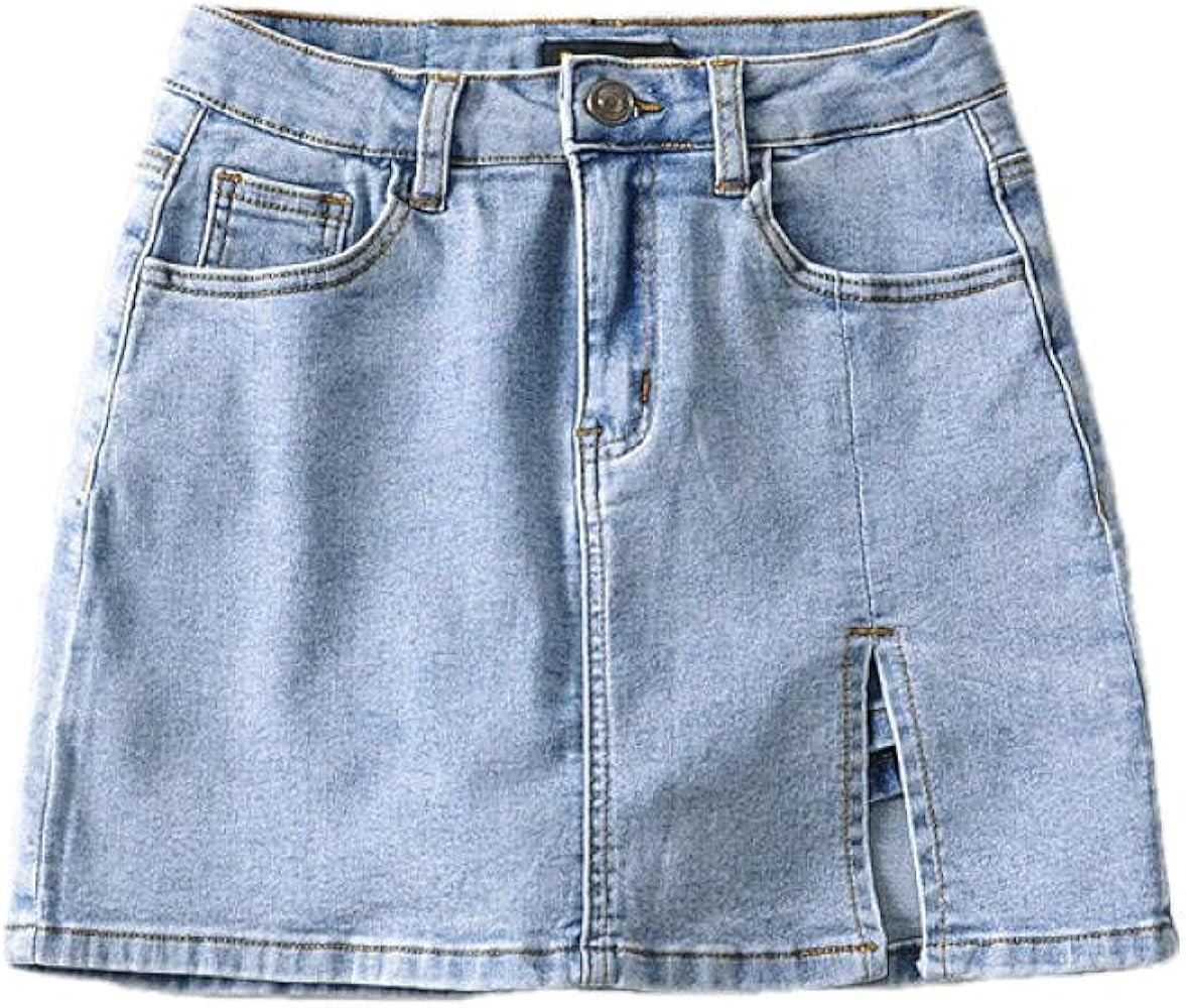 Short Skirt Set High-Waisted Slimming Legs Long Denim Unilateral Split Denim Skirt with Safety Pa... | Amazon (US)