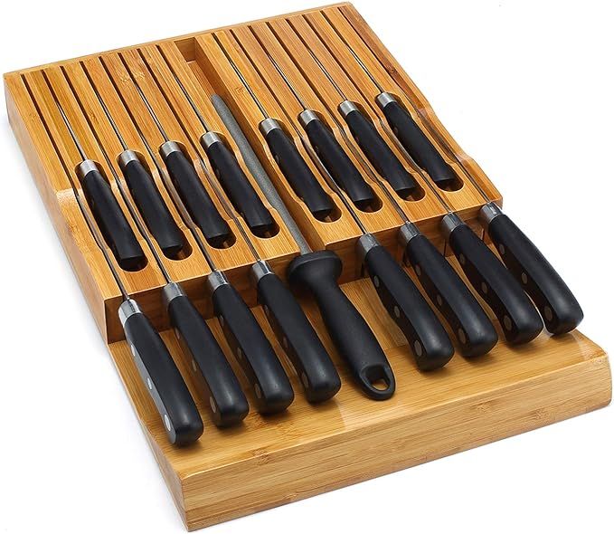 in-Drawer Knife Block,Bamboo Knife Drawer Organizer Insert, Kitchen Knife Drawer Storage for 16 K... | Amazon (CA)