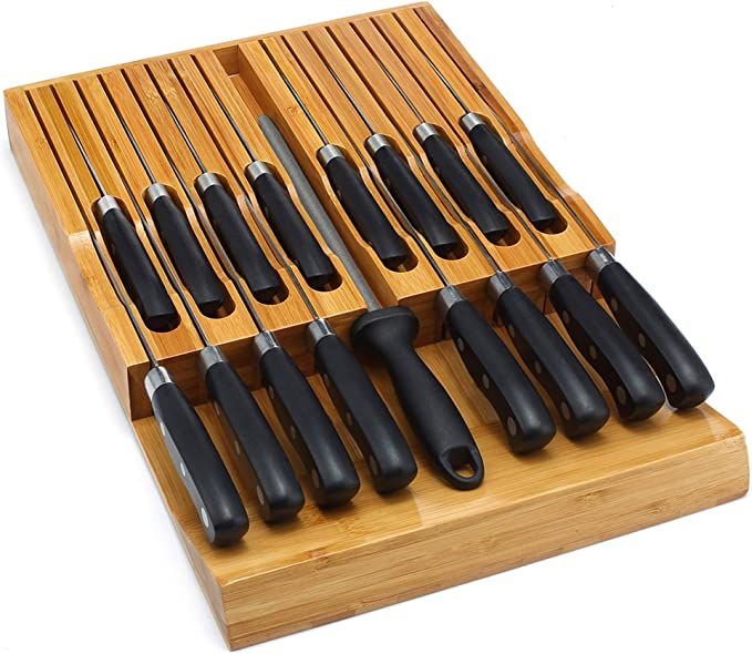 in-Drawer Knife Block,Bamboo Knife Drawer Organizer Insert, Kitchen Knife Drawer Storage for 16 K... | Amazon (CA)