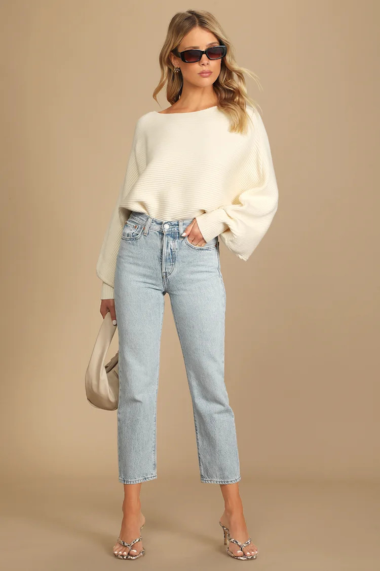 Come and Cuddle Cream Ribbed Knit Dolman Sleeve Cropped Sweater | Lulus