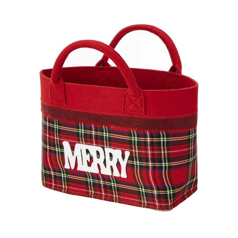 Holiday Time Merry Plaid Fabric Basket, Red, Large | Walmart (US)