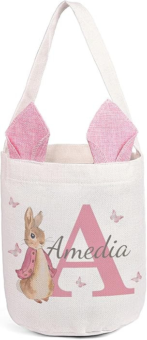 Personalized Easter Basket for Girls Boys Custom Name Easter Basket Bunny Egg Hunting Basket with... | Amazon (US)