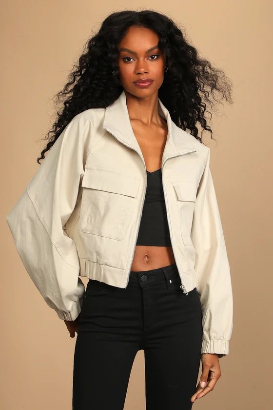 Chilling With You Beige Bomber Jacket | Lulus (US)